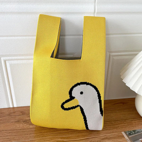 Crochet Duck Cartoons Knitted Tote Bag