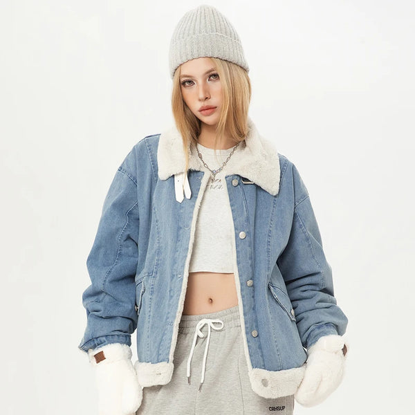 Blue Plush Lady Short Winter Jacket
