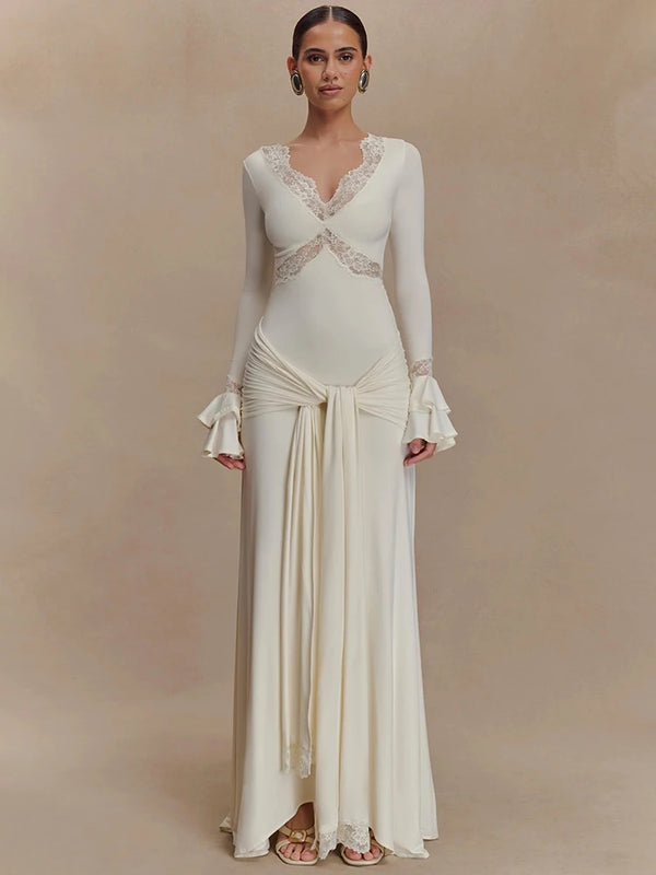 Draped Tie Front Maxi Dress