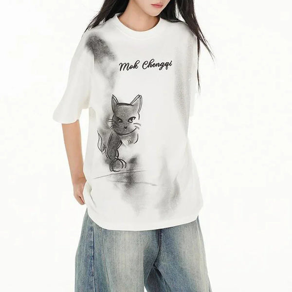 Vintage Graphic Kitten Printed T-Shirt