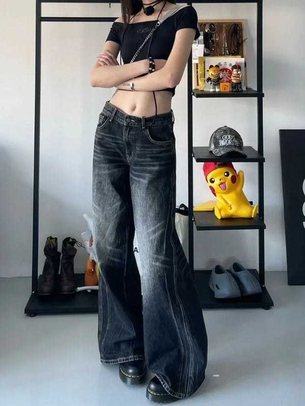 Acubi Black Baggy Vintage High Waist Jeans