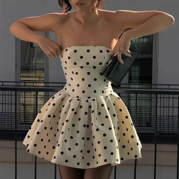 Strapless Coquette Polka Dot Mini Dress