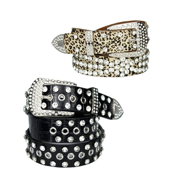 Rhinestone Studded Punk Pu Waist Belt