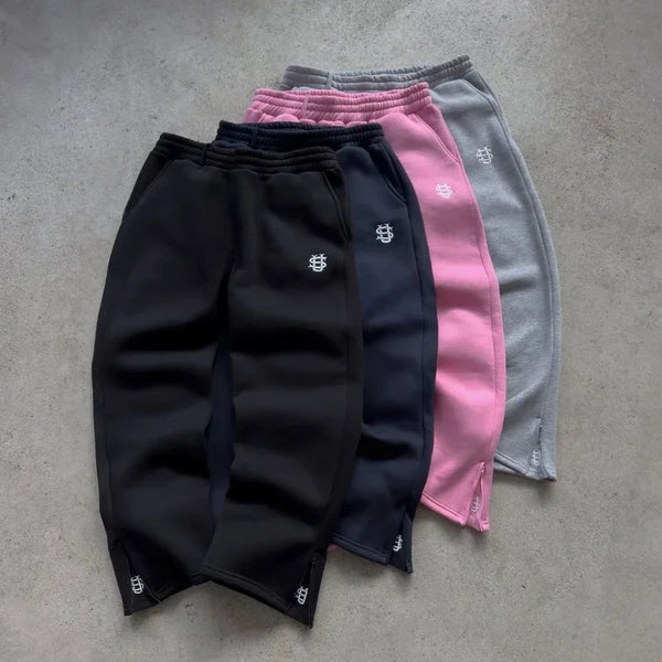 Oversized Logo Embroidered Wide Leg Pants