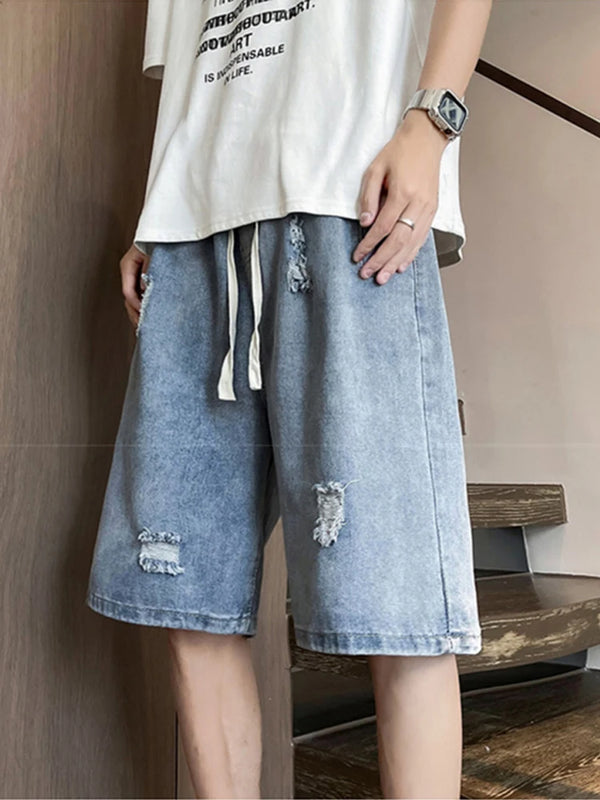 Stretchy Ripped Cargo Denim Shorts