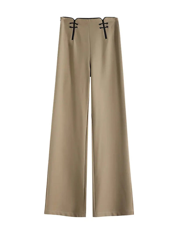Solid Vintage Chinese Style Wide Leg