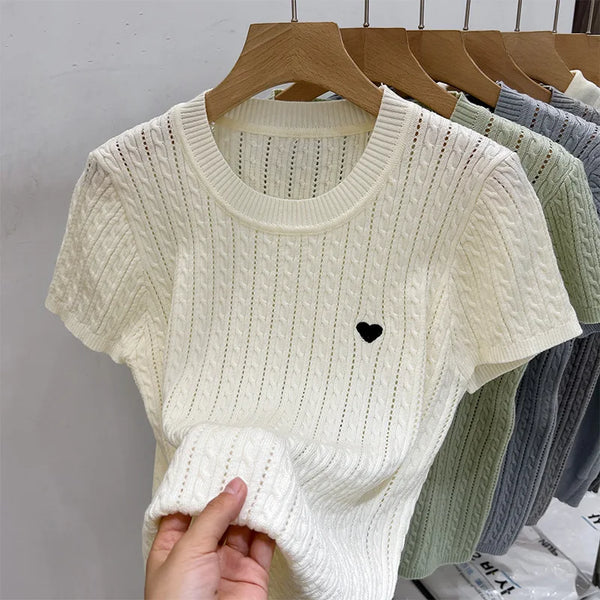Silk Heart Embroidered Loose Fit T-Shirt