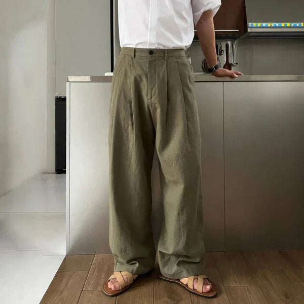 Pantalones casuales de lino verde militar de alta gama