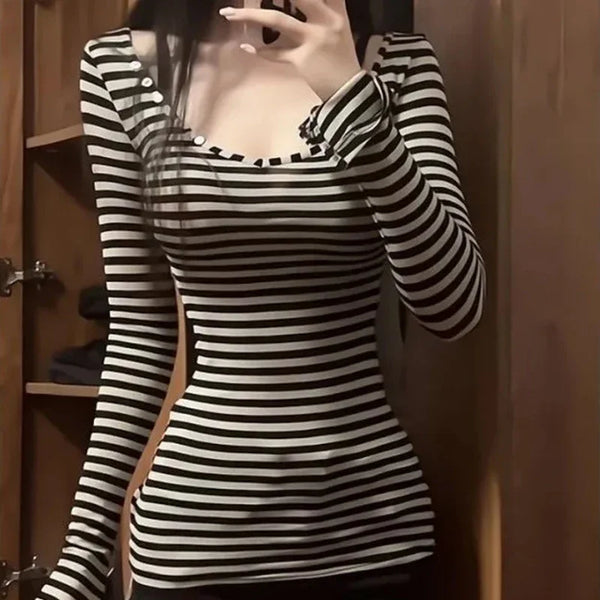 Y2K Striped Slim Fit Long Sleeve T-Shirt