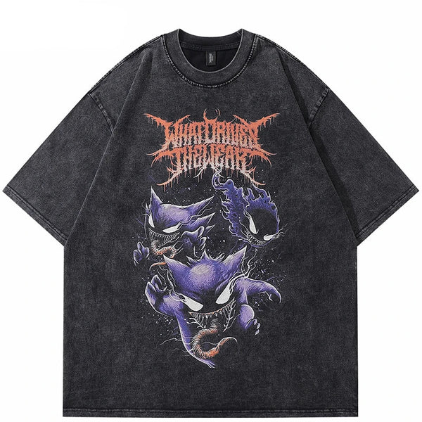 Vintage Washed Black Devil Graphic T-Shirt