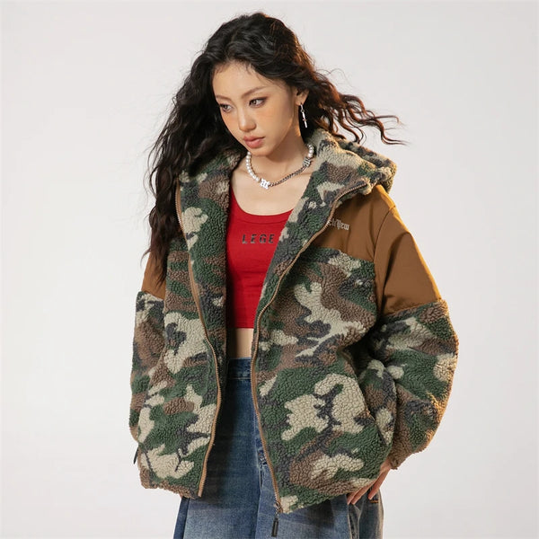 Luxury Camouflage Plush Hooded Winter Hoodie