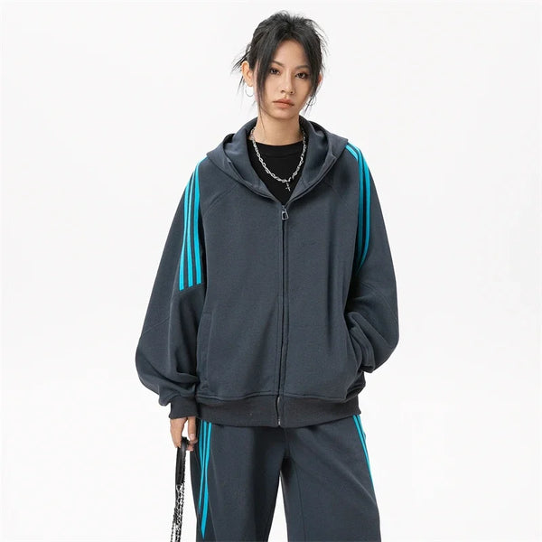 Stripped Stylish Zip-Up Hoodie