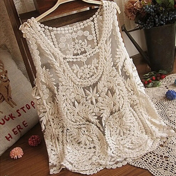Handmade Vintage Women's Sleeveless Lace Tank Top