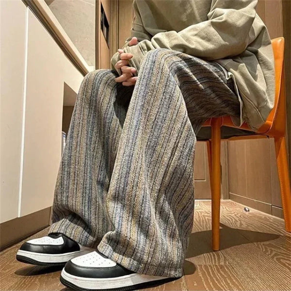 Classic Striped Woolen Straight Leg Pants