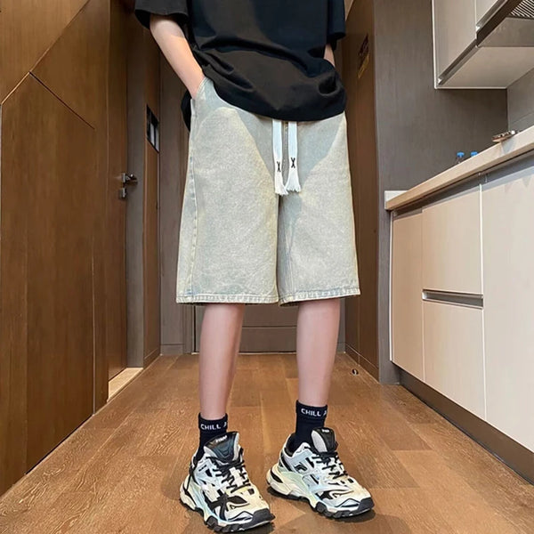 Y2K Retro Blue Drawstring Denim Shorts