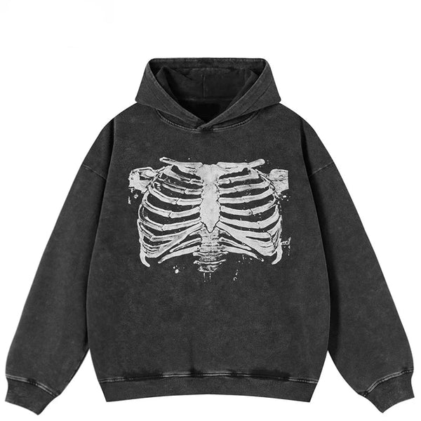 Y2K Faded Black Skeleton Graphic Hoodie