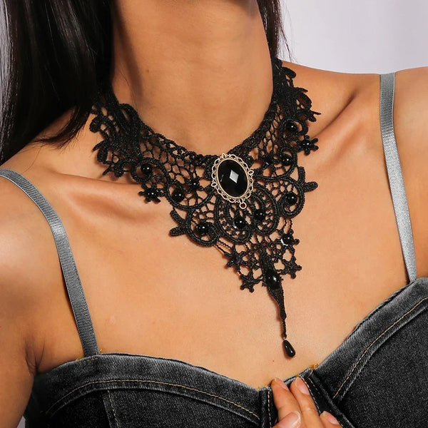 Gothic Black Lace Necklace
