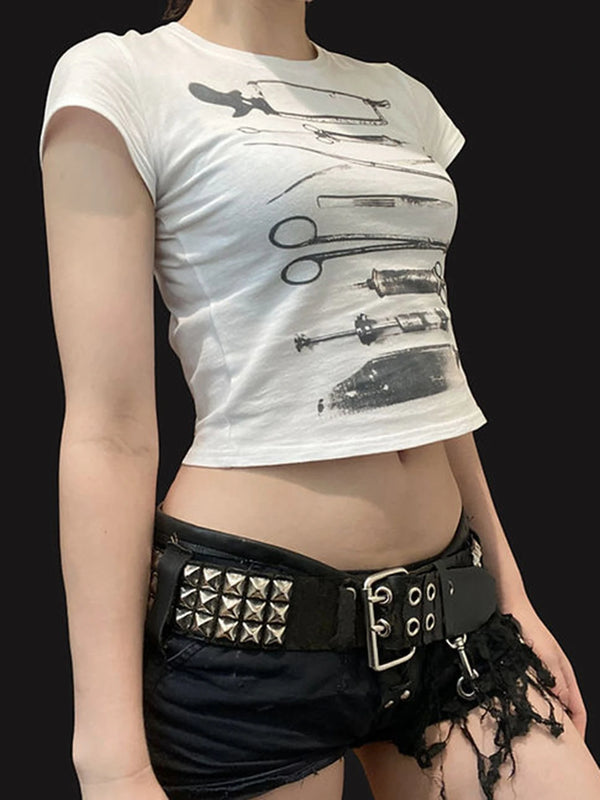 Tools Dark Printed Gothic Cropped Top