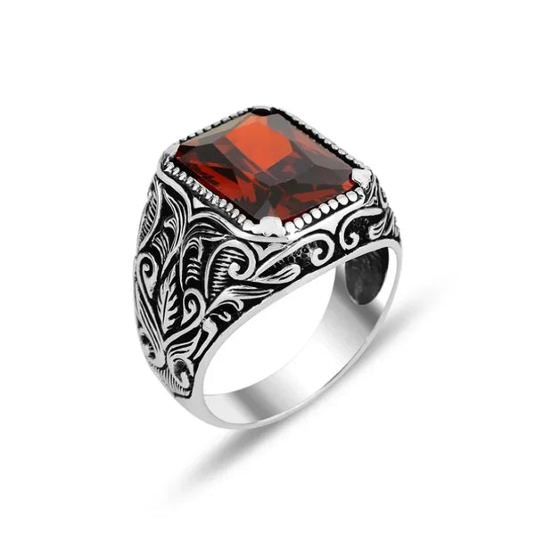 Inlaid Square Red Zicron Ring