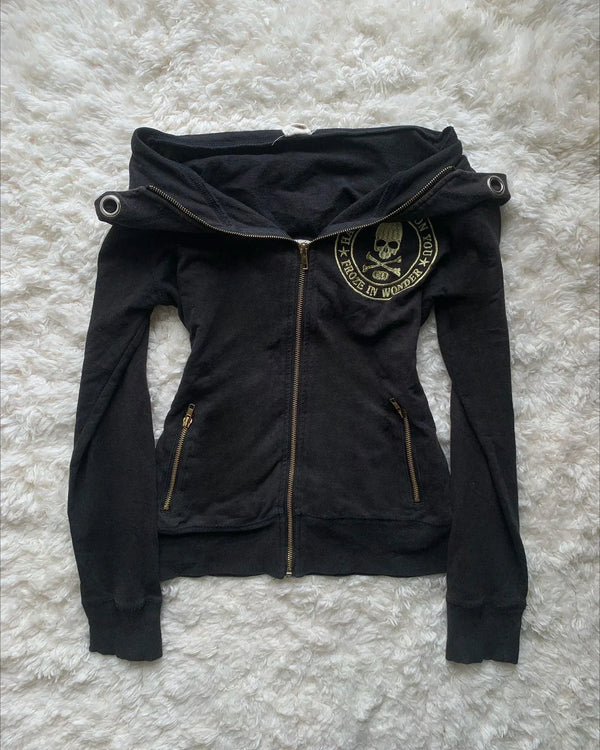 Y2K Lines Black Zip Hoodie