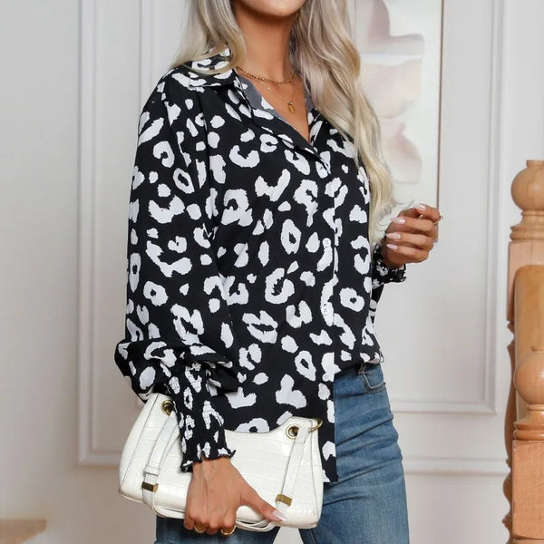Leopard Print Slim Lantern Sleeve Shirt