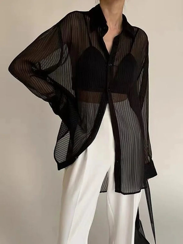 Black Striped Button-Down Shirt