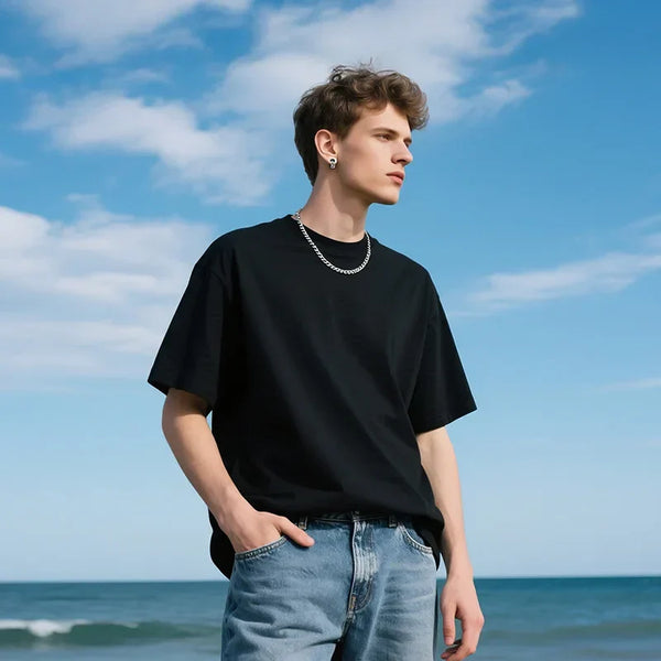 Black Minimalist Drop Shoulder Oversized T-Shirt
