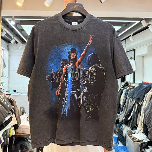 Vintage Washed Black Rock Singer Print T-Shirt