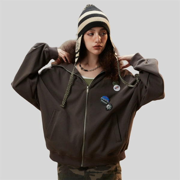 New Round Neck Zip-Up Hoodies Sweatshirt